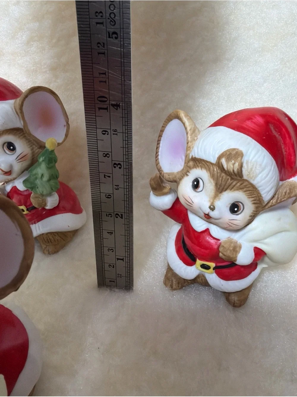 Homco Vintage Holiday Mouse Figurine Set - Red & White Small Ceramic Decor